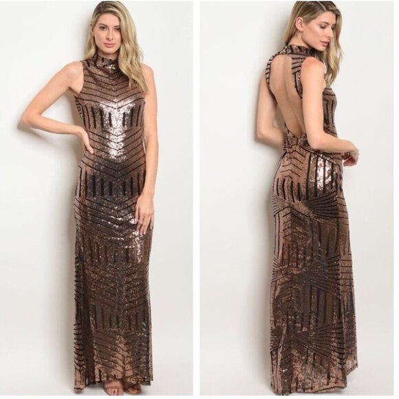 BLACK BRONZE SEQUIN Maxi Gown - Picture 1 of 1